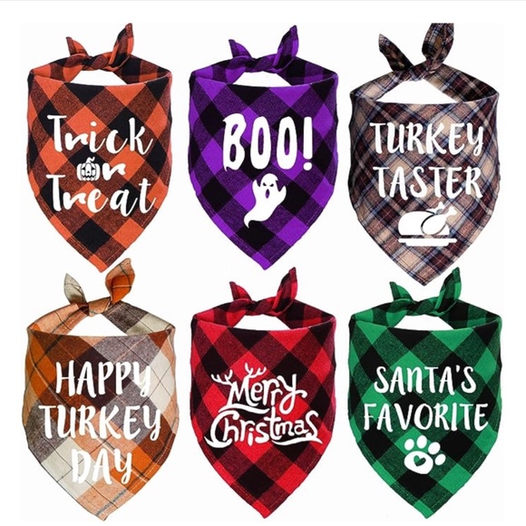 Lot Holiday Plaid Dog Bandanas Halloween Thanksgiving Day Christmas Dog Cat Box - Picture 1 of 5